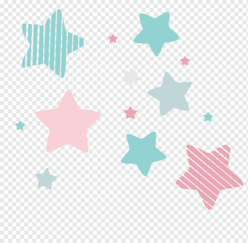 pink, teal, and gray star illustrations, cartoon little star, cartoon Character, png Material, stars png