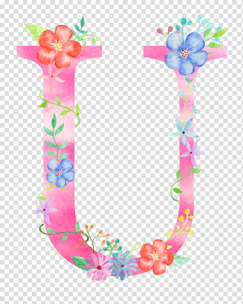 Pink U with flowers , Letter U Font, Flowers letter U transparent background PNG clipart