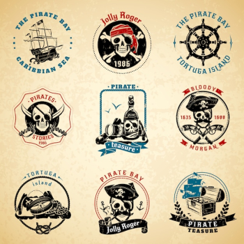 Pirate emblems vintage old paper set Pirate emblems vintage old paper set