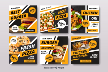 Pizza and burger instagram post collection with photo Free Vector Pizza and burger instagram post collection with photo Free Vector