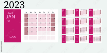 planner 2023 Calendar template design for 2023. The week starts on Sunday, a brown office calendar for business. Corporate or business calendar. English calendar vector layout
