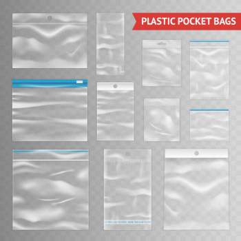 Plastic clear transparent realistic bags assortment Free Vector Plastic clear transparent realistic bags assortment Free Vector