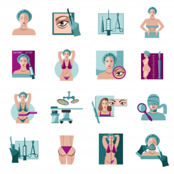 Plastic surgery flat icons set Free Vector Plastic surgery flat icons set Free Vector
