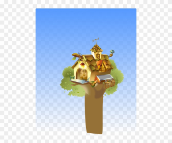 Playing, Tree, Tree House, Bird House - House On Tree Cartoon Playing, Tree, Tree House, Bird House - House On Tree Cartoon