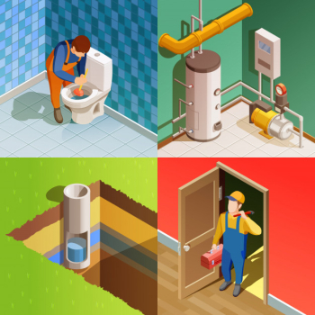 Plumber 4 colorful isometric icons square Free Vector Plumber 4 colorful isometric icons square Free Vector