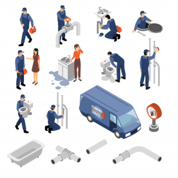 Plumber isometric icons set Free Vector Plumber isometric icons set Free Vector