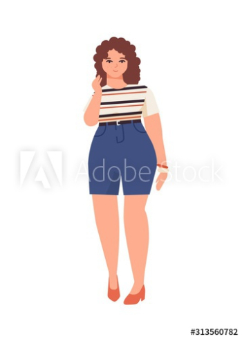 Plus size curly hair girl flat vector illustration Plus size curly hair girl flat vector illustration