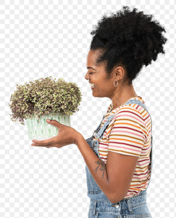 Png African American plant lady mockup… | Free stock illustration | High Resolution graphic