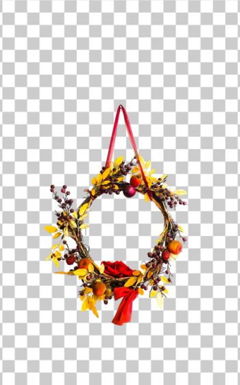 PNG Autumn Floral Wreath with Red Ribbon PNG Autumn Floral Wreath with Red Ribbon