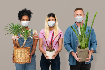 Png face mask mockup with plant parents | Free stock illustration | High Resolution graphic