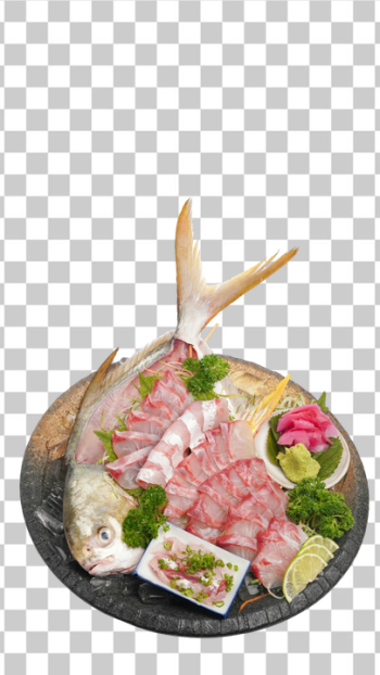 PNG Freshly Prepared Sashimi with Garnishes PNG Freshly Prepared Sashimi with Garnishes