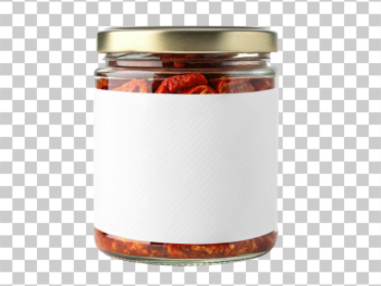 PNG Glass Jar with Blank Label Filled with Dried Tomatoes PNG Glass Jar with Blank Label Filled with Dried Tomatoes