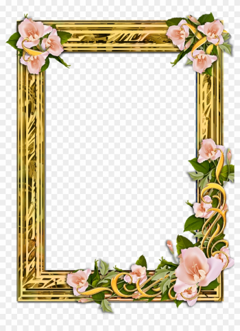 Png Gold Frame With Flowers On A Transparent Background - Png Format Gold Picture Frame Transparent Background