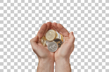 PNG Hands Holding a Collection of Cryptocurrency Coins PNG Hands Holding a Collection of Cryptocurrency Coins