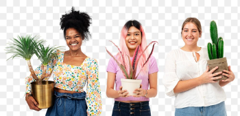 Png happy plant ladies mockup with potted… | Free stock illustration | High Resolution graphic