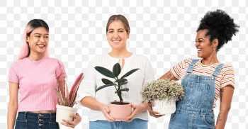 Png happy plant ladies mockup with potted… | Free stock illustration | High Resolution graphic