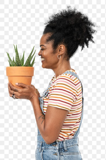 Png happy plant lady mockup holding potted… | Free stock illustration | High Resolution graphic