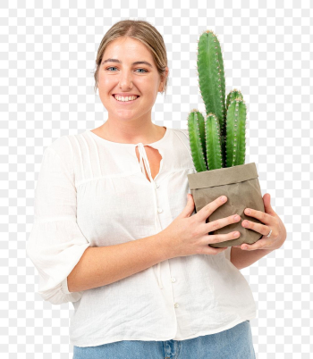 Png happy plant lady mockup holding potted… | Free stock illustration | High Resolution graphic