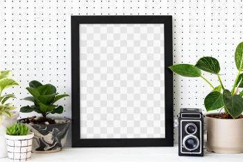 Png picture frame mockup among houseplants… | Free stock illustration | High Resolution graphic