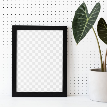 Png picture frame mockup next to houseplants… | Free stock illustration | High Resolution graphic