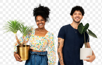Png plant parent couple holding potted… | Free stock illustration | High Resolution graphic