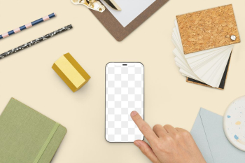 Png Smartphone screen mockup with stationery… | Free stock illustration | High Resolution graphic