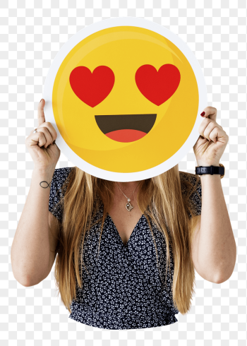 PNG woman holding cheerful emoticon | Free PNG - rawpixel