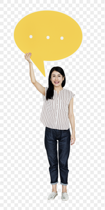 Png Woman holding speech bubble | Free PNG - rawpixel