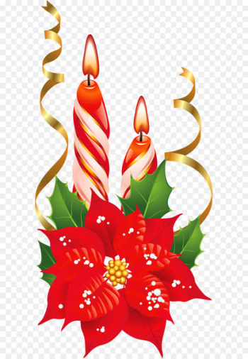 Poinsettia Christmas Flower Clip art - Red and White Christmas Candles with Poinsettia PNG Picture 