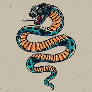Poisonous snake colorful tattoo concept Free Vector Poisonous snake colorful tattoo concept Free Vector