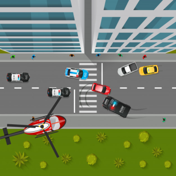 Police chase top view illustration Police chase top view illustration