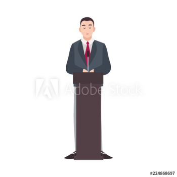Politician, government worker, presidential candidate standing on rostrum and making public speech