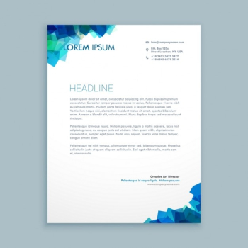 Polygonal letterhead in blue tones