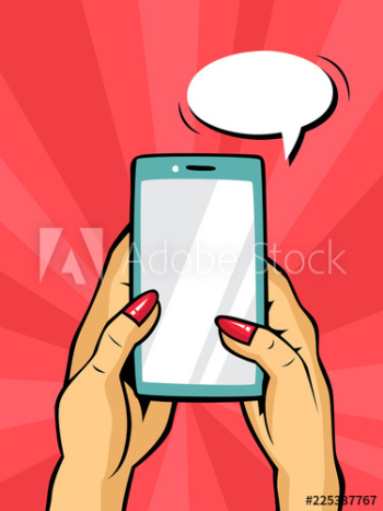 Pop art hand holding smartphone comic style