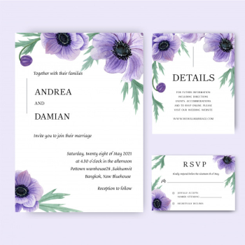 Poppy flowers watercolor bouquets invitation card, save the date, wedding invitation cards Free Vector