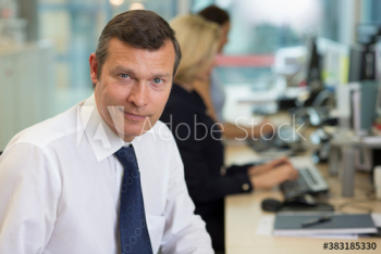 Portrait confident businessman working in office Portrait confident businessman working in office