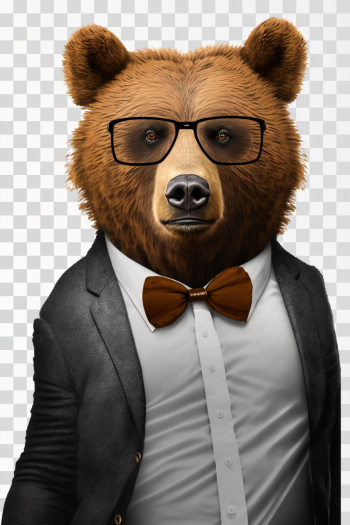 Portrait Funny Bear Business Suit Glasses - PNG transparent background