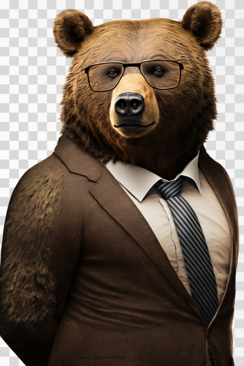 Portrait Funny Bear Business Suit Glasses - PNG transparent background