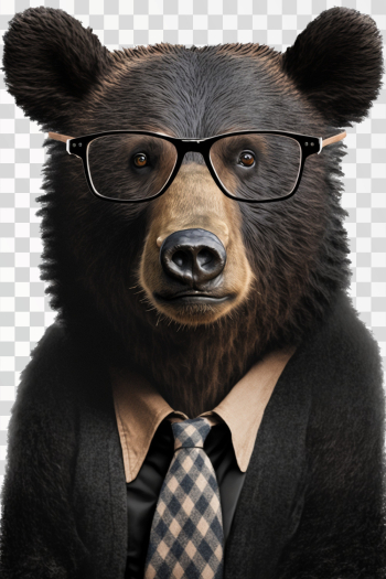 Portrait Funny Bear Business Suit Glasses - PNG transparent background