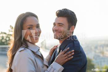 Portrait happy couple hugging Portrait happy couple hugging