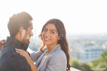 Portrait happy couple hugging outdoors Portrait happy couple hugging outdoors