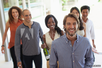 Portrait happy friends enjoying social gathering
