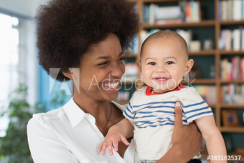 Portrait happy mother and baby son