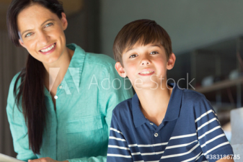 Portrait happy mother and son