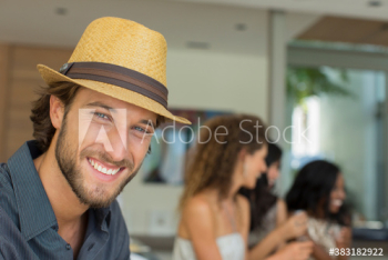 Portrait happy young man in hat Portrait happy young man in hat