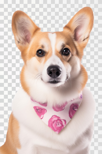 Portrait of a pembroke welsh corgi dog wearing pink bandana tie