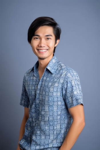 Portrait of an Asian young man wearing shirt, smiling generated by AI Portrait of an Asian young man wearing shirt, smiling generated by AI