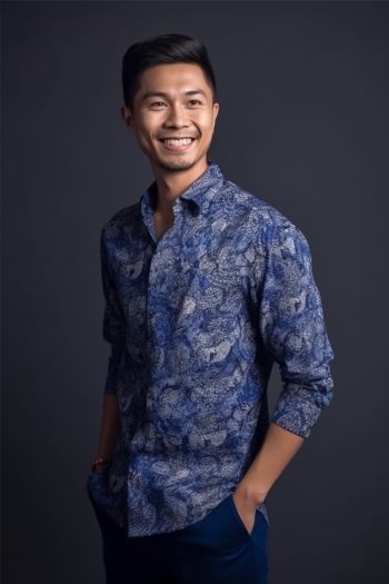 Portrait of an Asian young man wearing shirt, smiling generated by AI Portrait of an Asian young man wearing shirt, smiling generated by AI