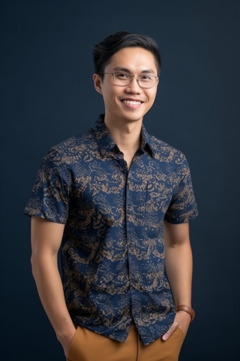 Portrait of an Asian young man wearing shirt, smiling generated by AI Portrait of an Asian young man wearing shirt, smiling generated by AI