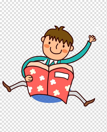 Portrait of boy , cartoon hand painted color book reading book boy transparent background PNG clipart